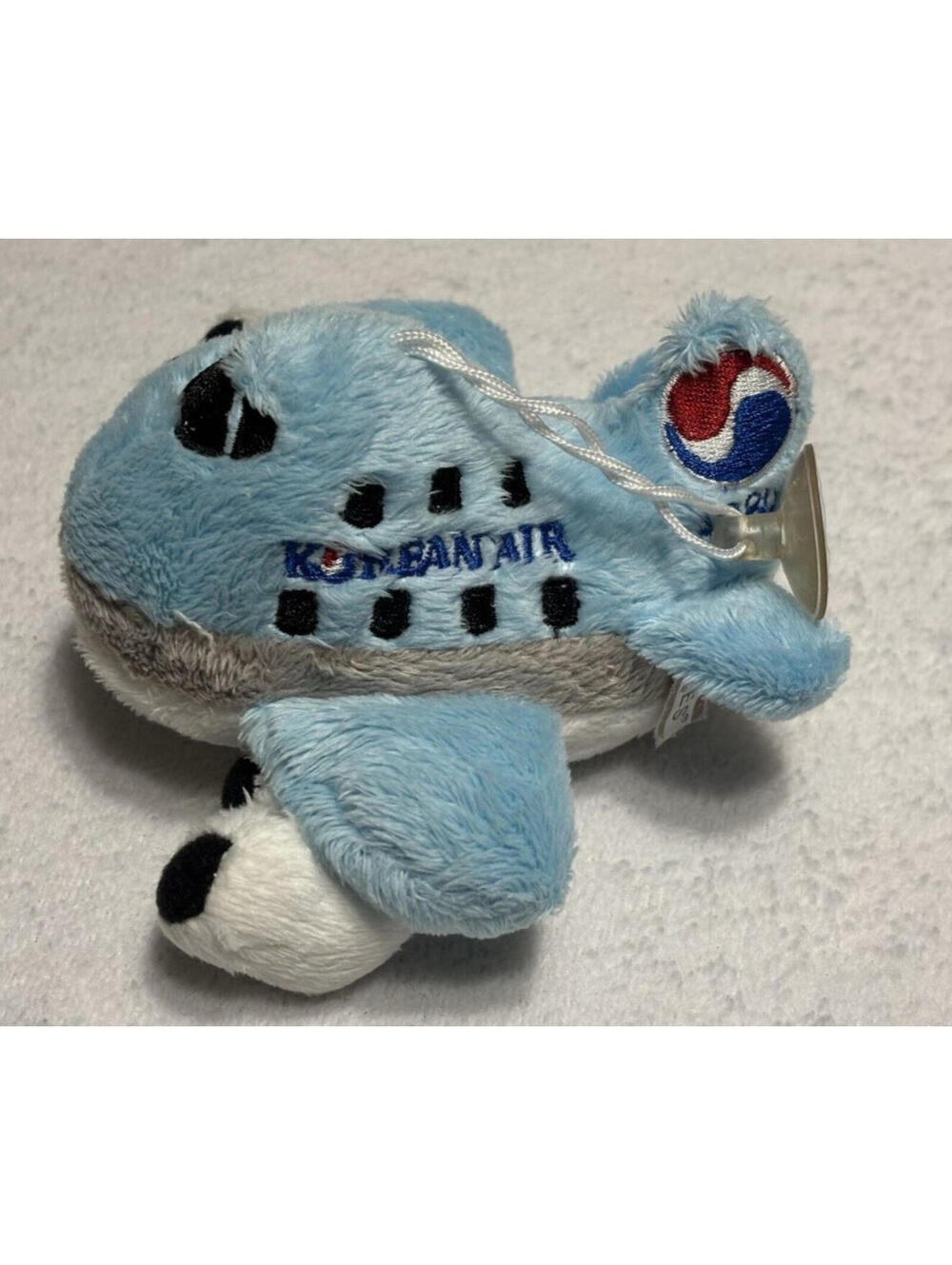 Korean Air Airplane Plush Toy Blue 4" with suction hanger || pre-owned